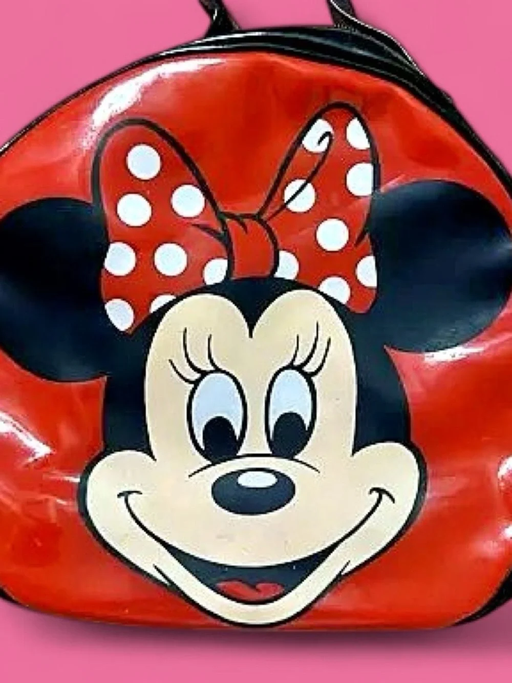 Fun & Vibrant Minnie Mouse Round Bag/Backpack w Bonus Pink Bunny Candy Dispenser